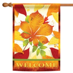 Brown And Orange Autumn Foliage Fall Outdoor House Flag 40" X 28"