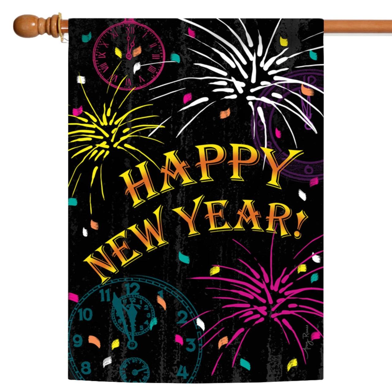 Black And Yellow Happy New Year Outdoor House Flag 40" X 28" 1 Black And Yellow Happy New Year Outdoor House Flag 40" X 28"