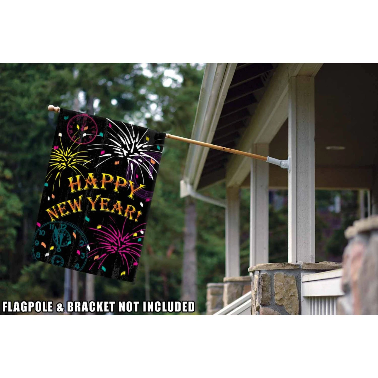Black And Yellow Happy New Year Outdoor House Flag 40" X 28" 2 Black And Yellow Happy New Year Outdoor House Flag 40" X 28" - Image 2