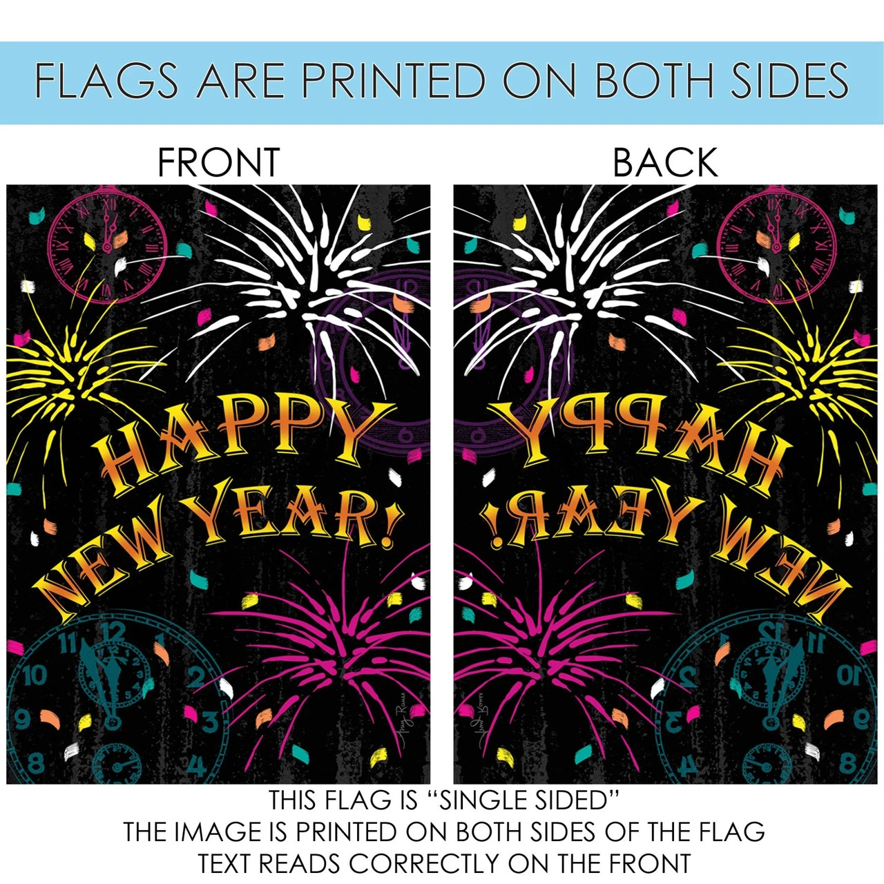 Black And Yellow Happy New Year Outdoor House Flag 40" X 28" 4 Black And Yellow Happy New Year Outdoor House Flag 40" X 28" - Image 4