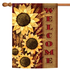 Front Page 31 Yellow And Brown Welcome Sunflowers Fall Outdoor House Flag 40" X 28"