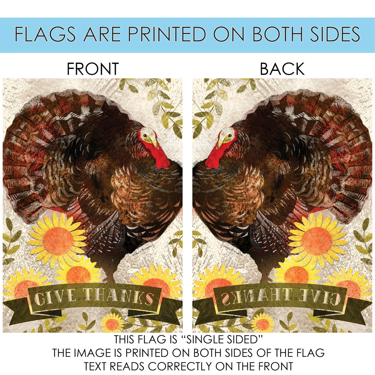 Brown And Yellow Turkey Thanksgiving Outdoor House Flag 40" X 28" 4 Brown And Yellow Turkey Thanksgiving Outdoor House Flag 40" X 28" - Image 4