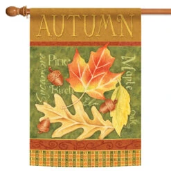 Brown And Green Autumn Leaves Outdoor House Flag 40" X 28"