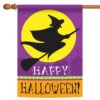 Purple And Black Silhouette Witch Halloween Outdoor House Flag 40" X 28"