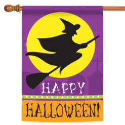 Purple And Black Silhouette Witch Halloween Outdoor House Flag 40" X 28"