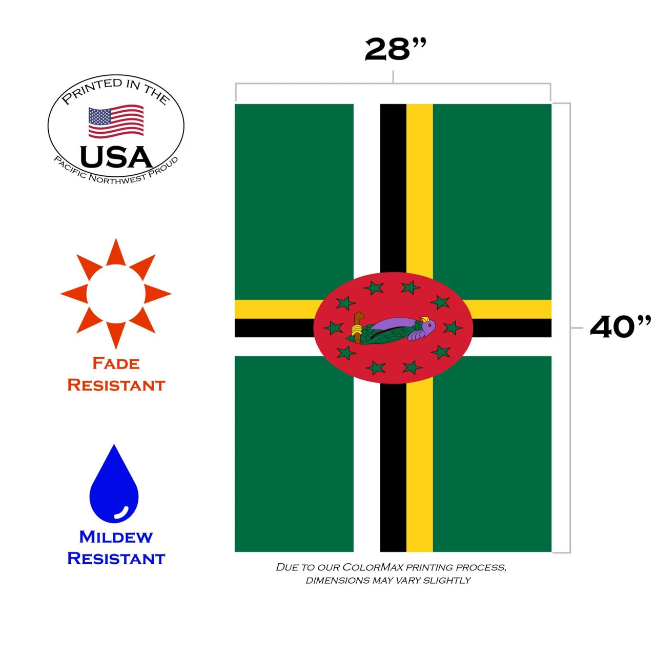 Green And Yellow Dominica Outdoor House Flag 40" X 28" 3 Green And Yellow Dominica Outdoor House Flag 40" X 28" - Image 3