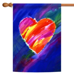 Red Heart In Blue Outdoor House Flag 40" X 28"