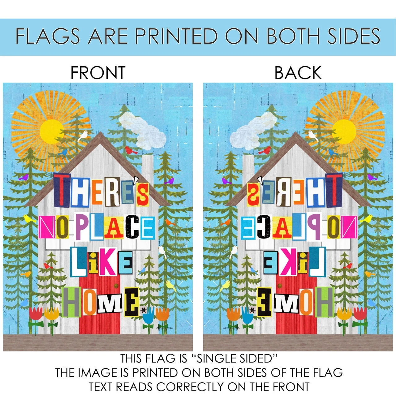 Blue And Green No Place Like Home Outdoor House Flag 40" X 28" 4 Blue And Green No Place Like Home Outdoor House Flag 40" X 28" - Image 4