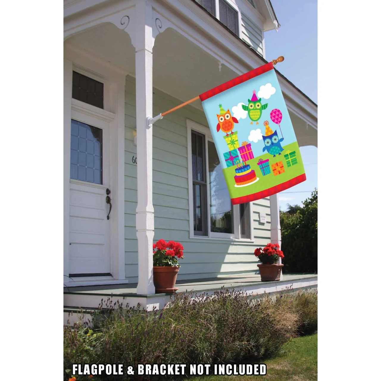 Blue And Green Party Owls Outdoor House Flag 40" X 28" 2 Blue And Green Party Owls Outdoor House Flag 40" X 28" - Image 2