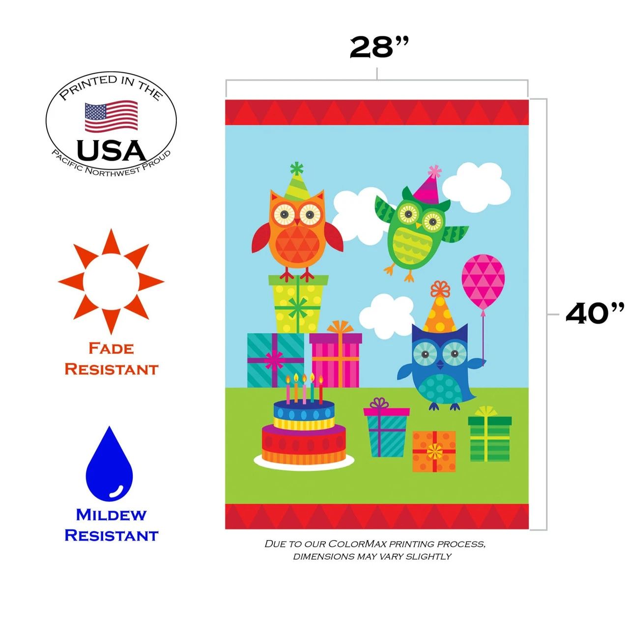 Blue And Green Party Owls Outdoor House Flag 40" X 28" 3 Blue And Green Party Owls Outdoor House Flag 40" X 28" - Image 3