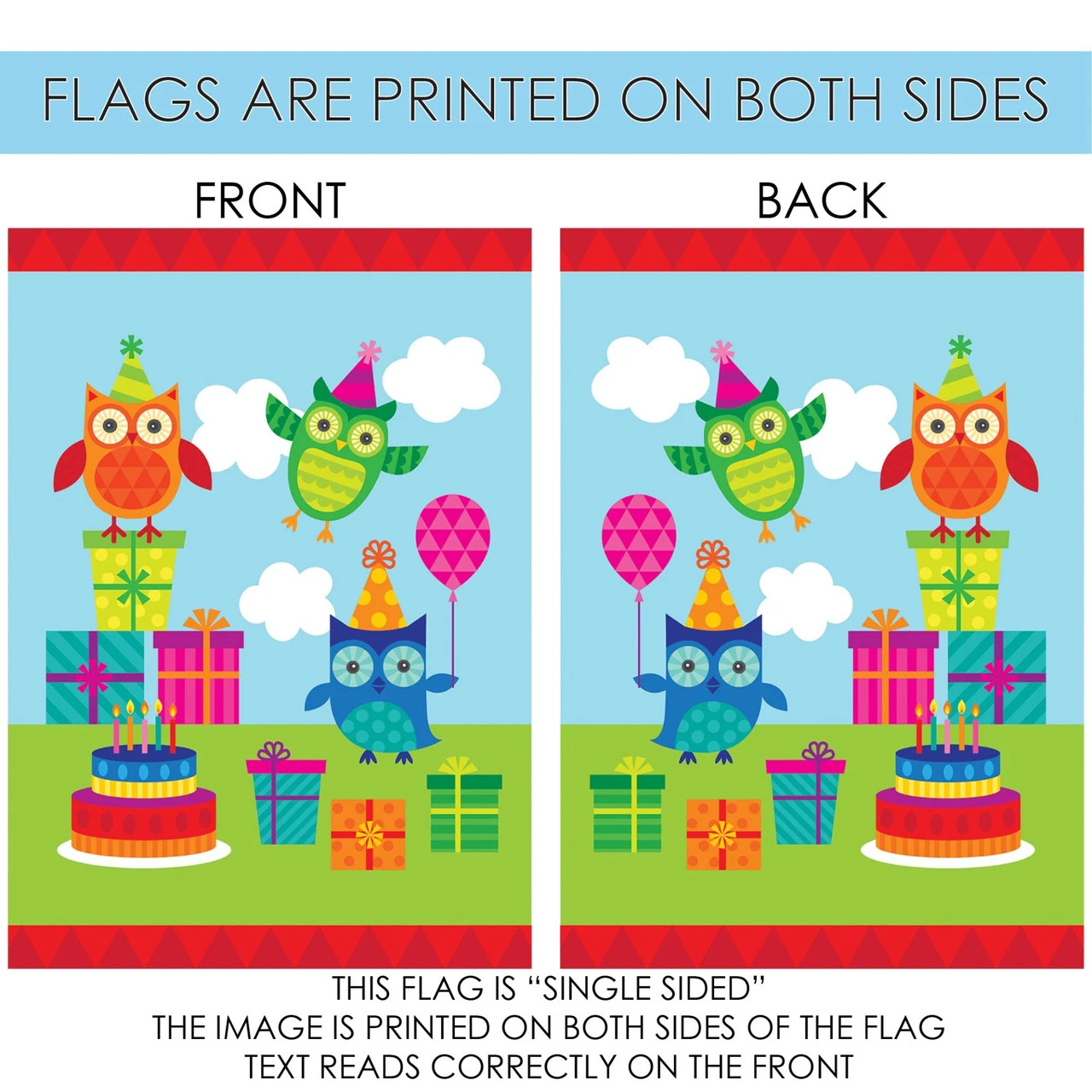 Blue And Green Party Owls Outdoor House Flag 40" X 28" 4 Blue And Green Party Owls Outdoor House Flag 40" X 28" - Image 4