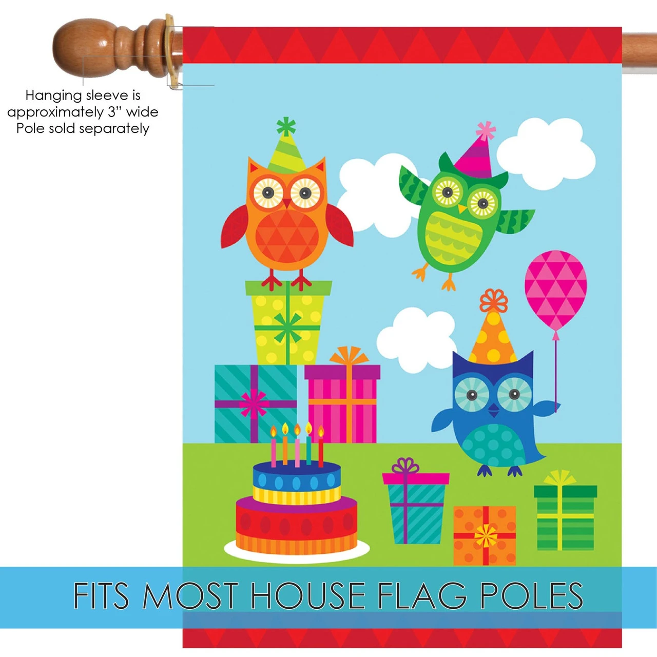 Blue And Green Party Owls Outdoor House Flag 40" X 28" 5 Blue And Green Party Owls Outdoor House Flag 40" X 28" - Image 5