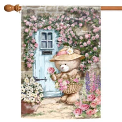 Blue And Pink Garden Gatherings Outdoor House Flag 40" X 28"