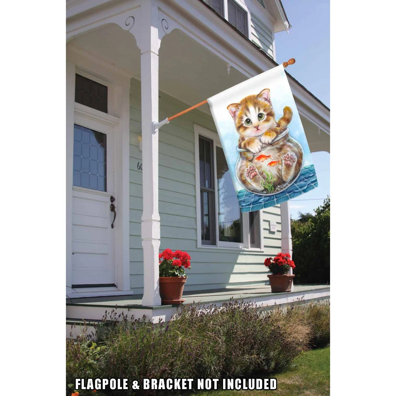 Brown And Blue Cat In Fish Bowl Outdoor House Flag 40" X 28" 2 Brown And Blue Cat In Fish Bowl Outdoor House Flag 40" X 28" - Image 2