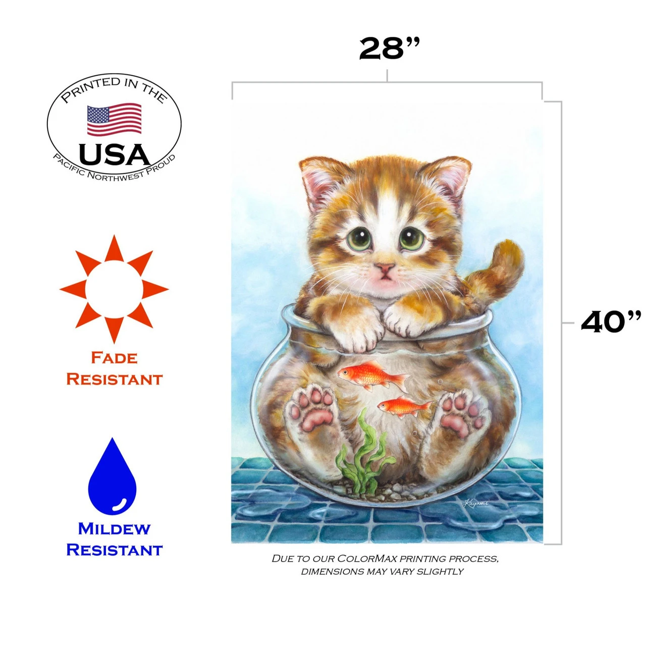 Brown And Blue Cat In Fish Bowl Outdoor House Flag 40" X 28" 3 Brown And Blue Cat In Fish Bowl Outdoor House Flag 40" X 28" - Image 3