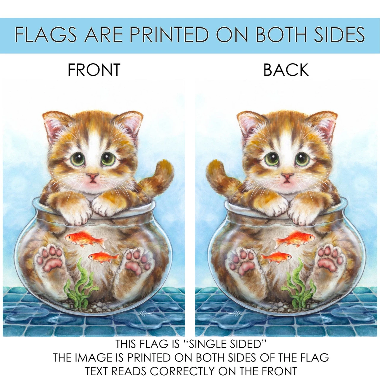 Brown And Blue Cat In Fish Bowl Outdoor House Flag 40" X 28" 4 Brown And Blue Cat In Fish Bowl Outdoor House Flag 40" X 28" - Image 4