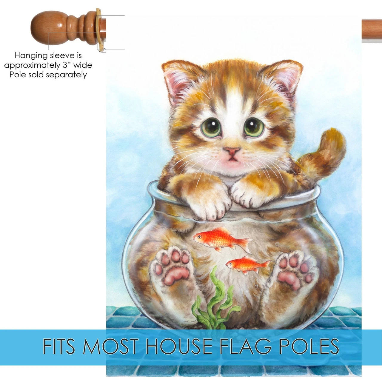 Brown And Blue Cat In Fish Bowl Outdoor House Flag 40" X 28" 5 Brown And Blue Cat In Fish Bowl Outdoor House Flag 40" X 28" - Image 5