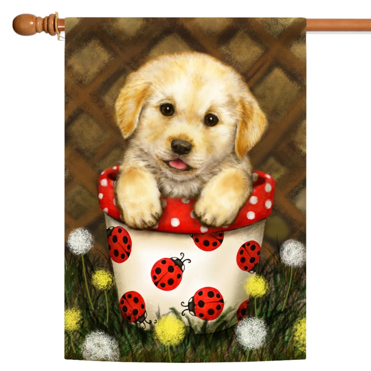 Brown And Red Potted Puppy Outdoor House Flag 40" X 28" 1 Brown And Red Potted Puppy Outdoor House Flag 40" X 28"