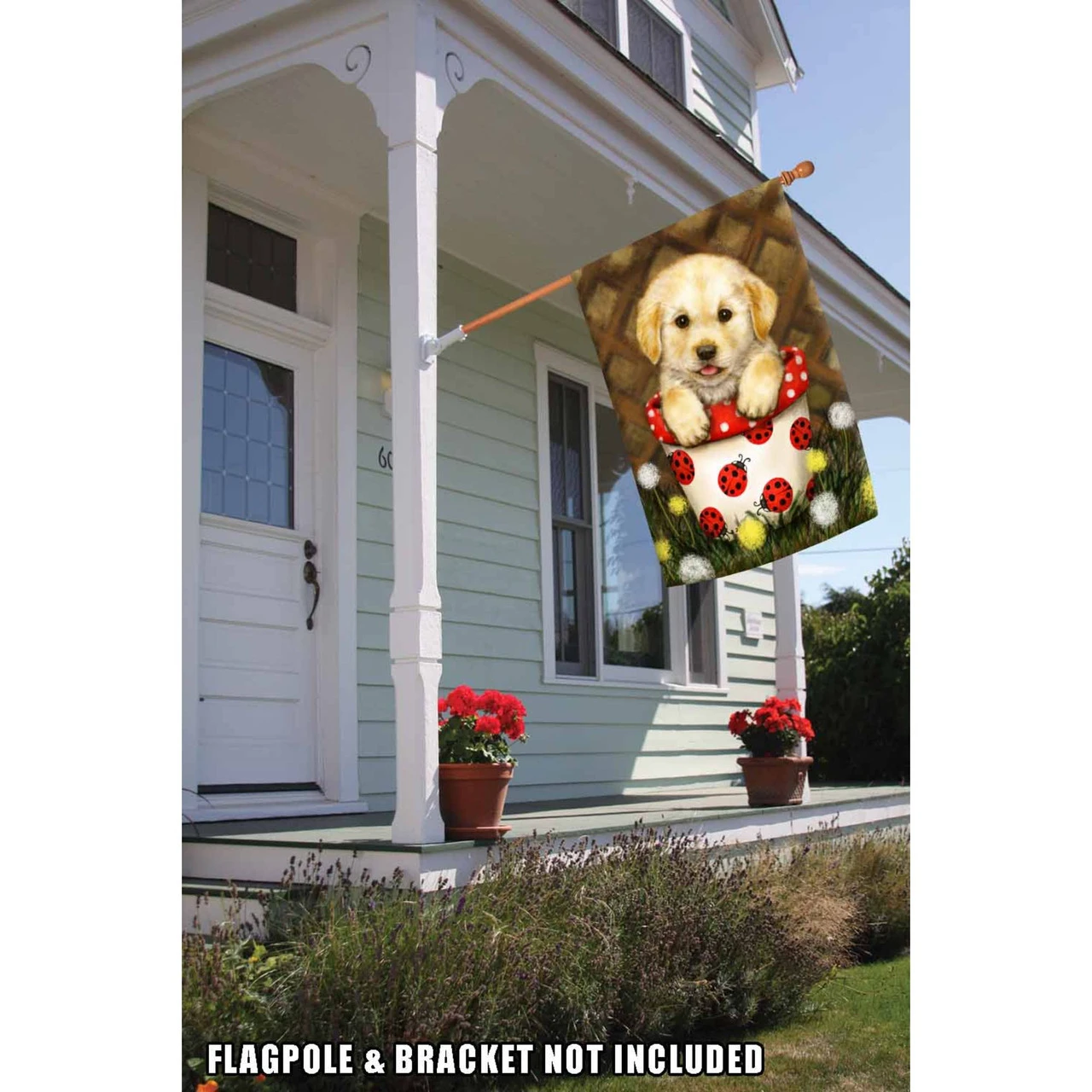 Brown And Red Potted Puppy Outdoor House Flag 40" X 28" 2 Brown And Red Potted Puppy Outdoor House Flag 40" X 28" - Image 2