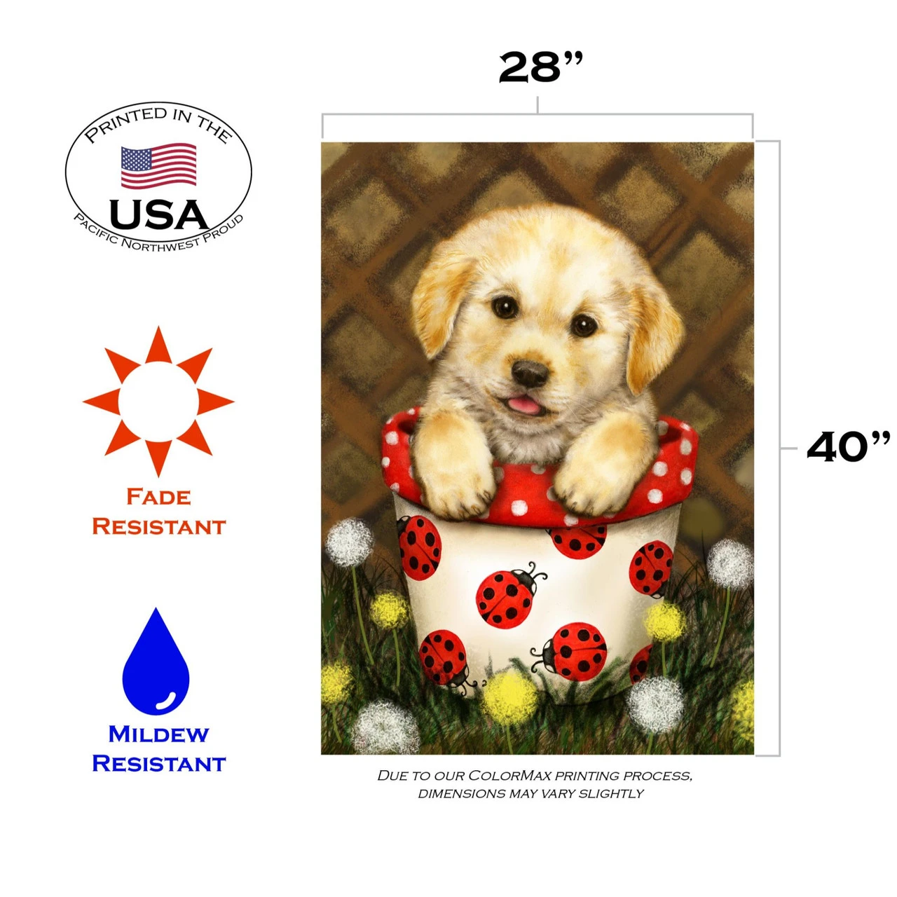 Brown And Red Potted Puppy Outdoor House Flag 40" X 28" 3 Brown And Red Potted Puppy Outdoor House Flag 40" X 28" - Image 3