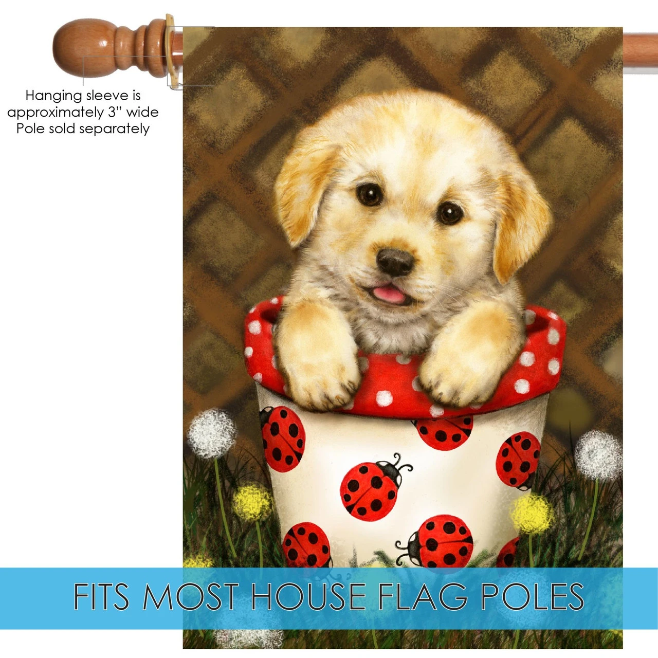 Brown And Red Potted Puppy Outdoor House Flag 40" X 28" 5 Brown And Red Potted Puppy Outdoor House Flag 40" X 28" - Image 5