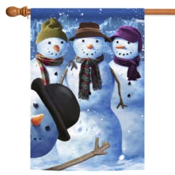White And Blue Snowman Photobomb Outdoor House Flag 40" X 28"