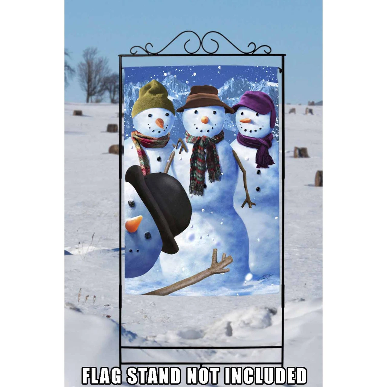 White And Blue Snowman Photobomb Outdoor House Flag 40" X 28" 2 White And Blue Snowman Photobomb Outdoor House Flag 40" X 28" - Image 2