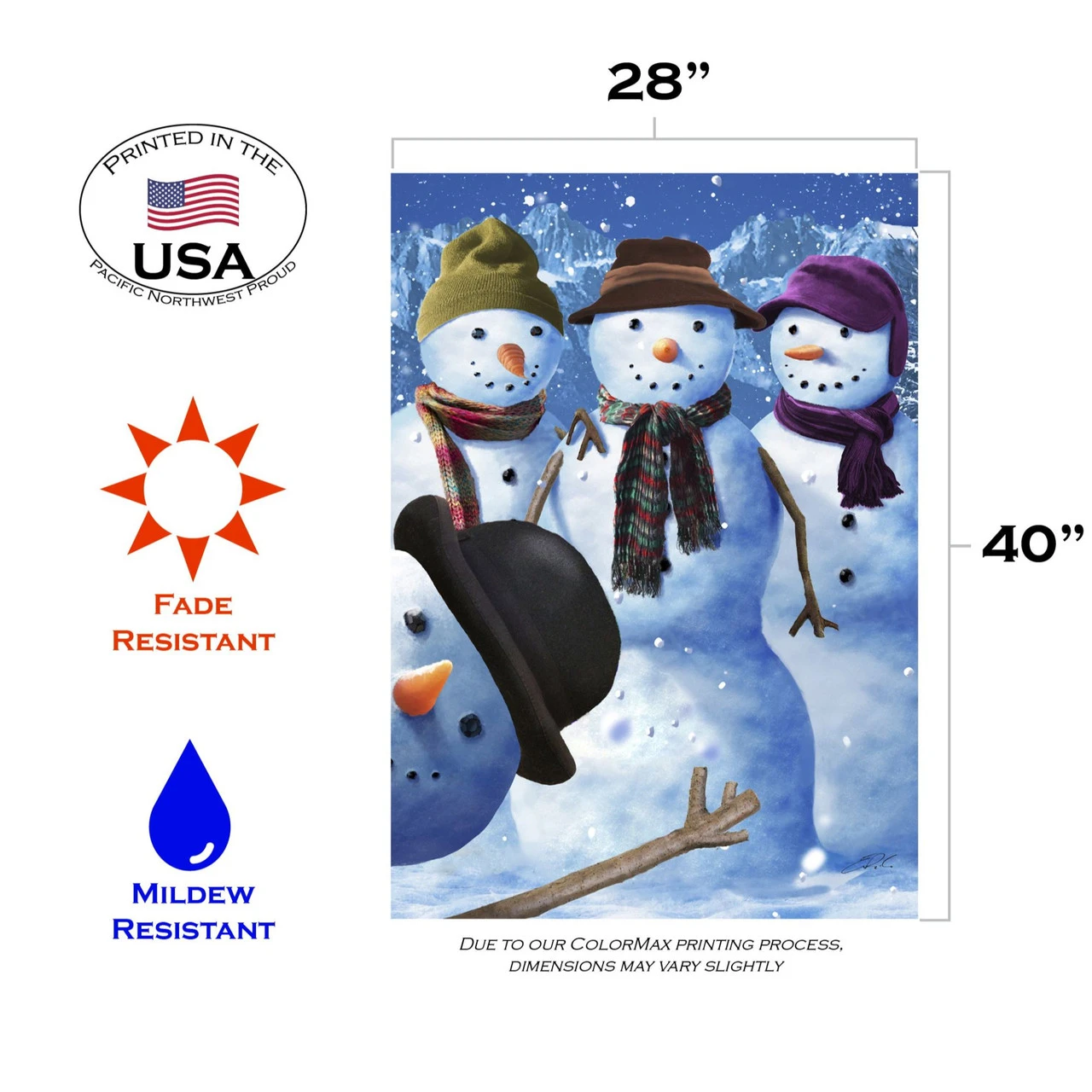 White And Blue Snowman Photobomb Outdoor House Flag 40" X 28" 3 White And Blue Snowman Photobomb Outdoor House Flag 40" X 28" - Image 3
