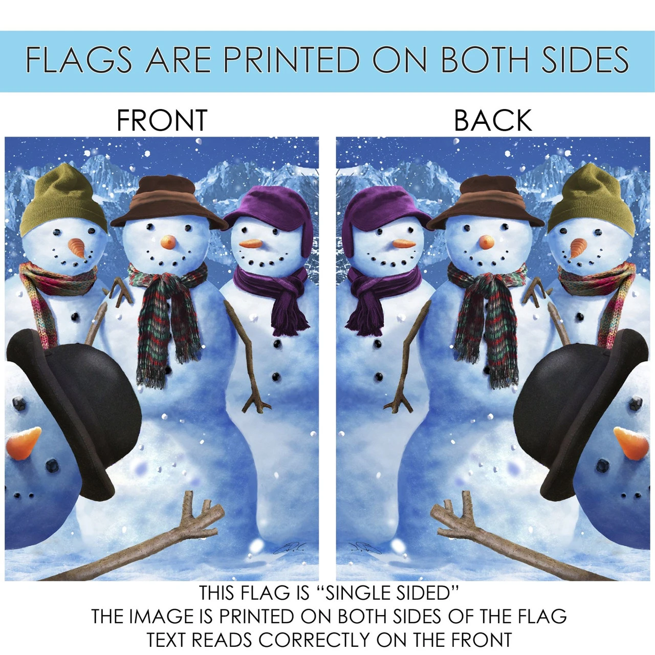 White And Blue Snowman Photobomb Outdoor House Flag 40" X 28" 4 White And Blue Snowman Photobomb Outdoor House Flag 40" X 28" - Image 4