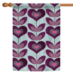 Purple And Blue Flower Hearts Outdoor House Flag 40" X 28"