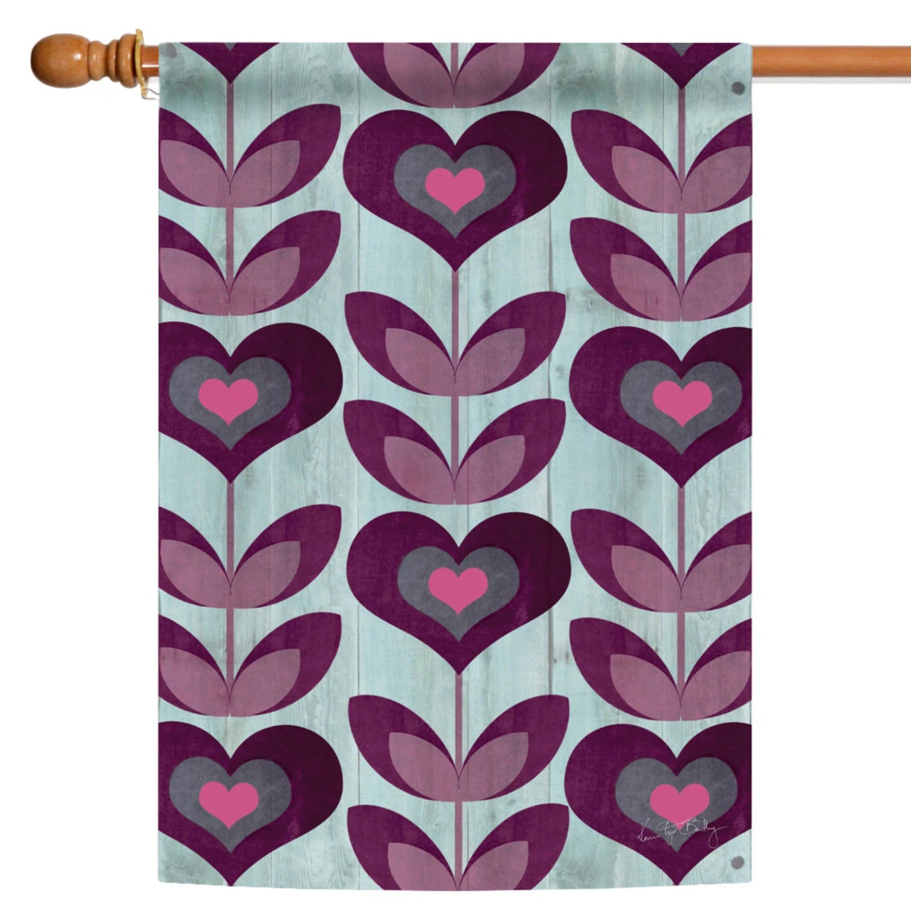Purple And Blue Flower Hearts Outdoor House Flag 40" X 28" 1 Purple And Blue Flower Hearts Outdoor House Flag 40" X 28"