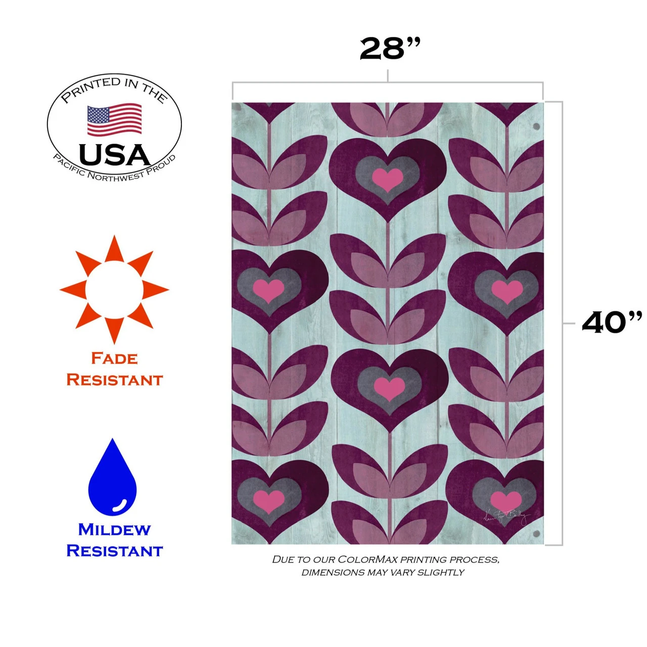 Purple And Blue Flower Hearts Outdoor House Flag 40" X 28" 3 Purple And Blue Flower Hearts Outdoor House Flag 40" X 28" - Image 3