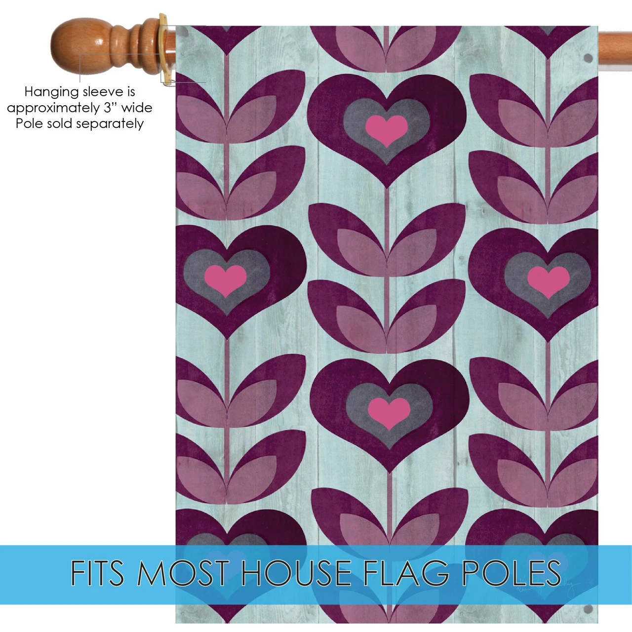 Purple And Blue Flower Hearts Outdoor House Flag 40" X 28" 5 Purple And Blue Flower Hearts Outdoor House Flag 40" X 28" - Image 5