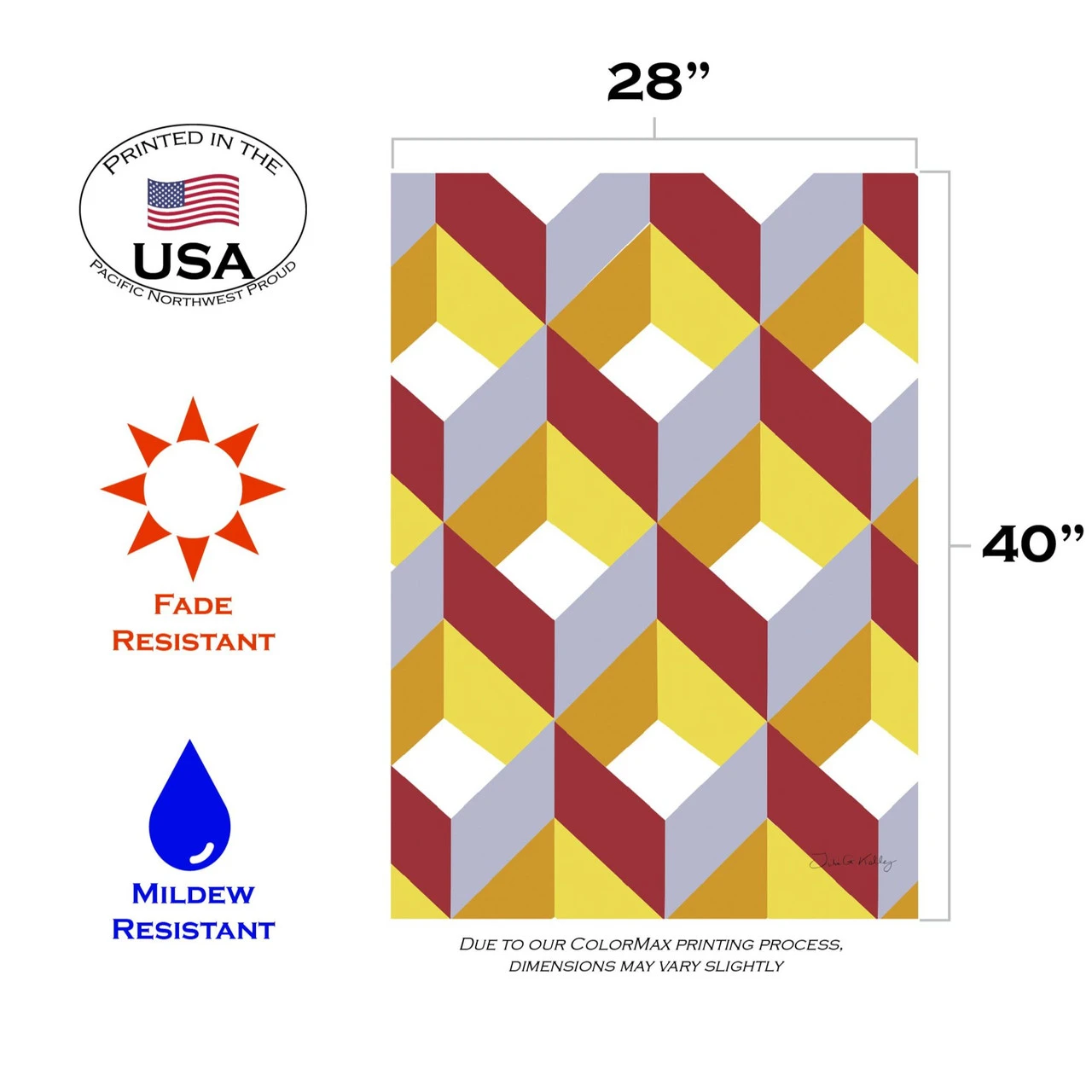 Yellow And Red Cube Collage Outdoor House Flag 40" X 28" 3 Yellow And Red Cube Collage Outdoor House Flag 40" X 28" - Image 3