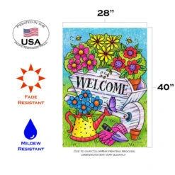 Green And Blue Floral Wheelbarrow Outdoor House Flag 40" X 28" 7 Green And Blue Floral Wheelbarrow Outdoor House Flag 40" X 28" -PatioVibe Shop dtol 1010840 3 44833.1683848513