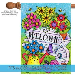 Green And Blue Floral Wheelbarrow Outdoor House Flag 40" X 28" 9 Green And Blue Floral Wheelbarrow Outdoor House Flag 40" X 28" -PatioVibe Shop dtol 1010840 5 17369.1683848514