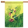 Green And Red Hummingbirds In Flight Outdoor House Flag 40" X 28"