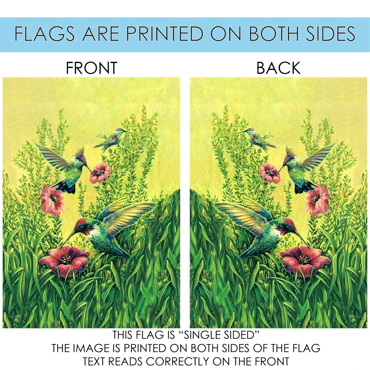 Green And Red Hummingbirds In Flight Outdoor House Flag 40" X 28" 4 Green And Red Hummingbirds In Flight Outdoor House Flag 40" X 28" - Image 4