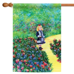 Green And Red Renoir's Girl With Watering Can Outdoor House Flag 40" X 28"