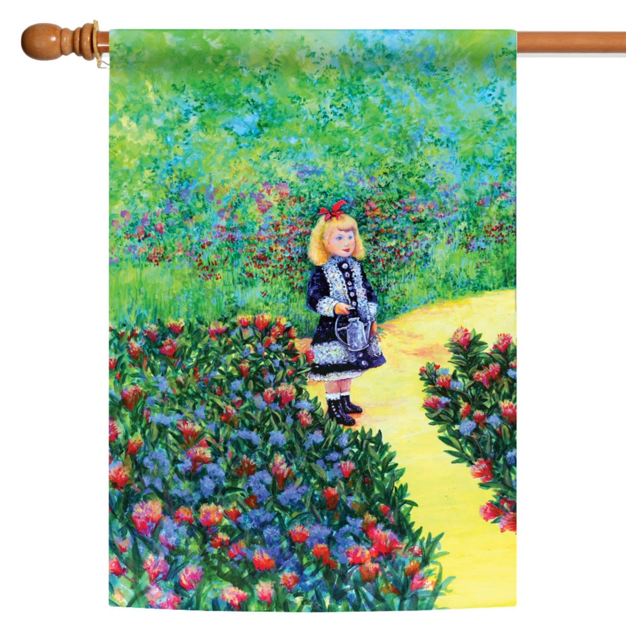 Green And Red Renoir's Girl With Watering Can Outdoor House Flag 40" X 28" 1 Green And Red Renoir's Girl With Watering Can Outdoor House Flag 40" X 28"