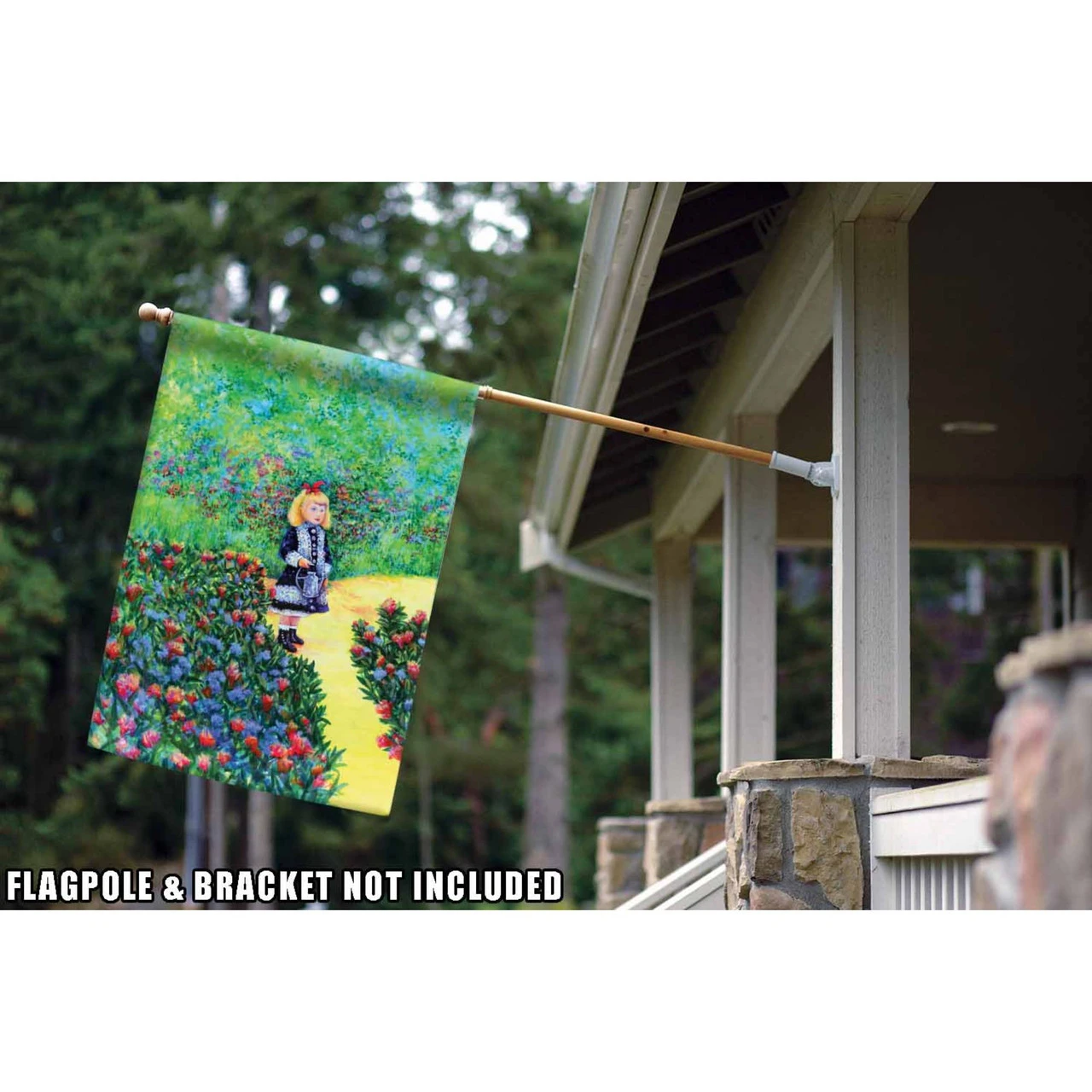 Green And Red Renoir's Girl With Watering Can Outdoor House Flag 40" X 28" 2 Green And Red Renoir's Girl With Watering Can Outdoor House Flag 40" X 28" - Image 2