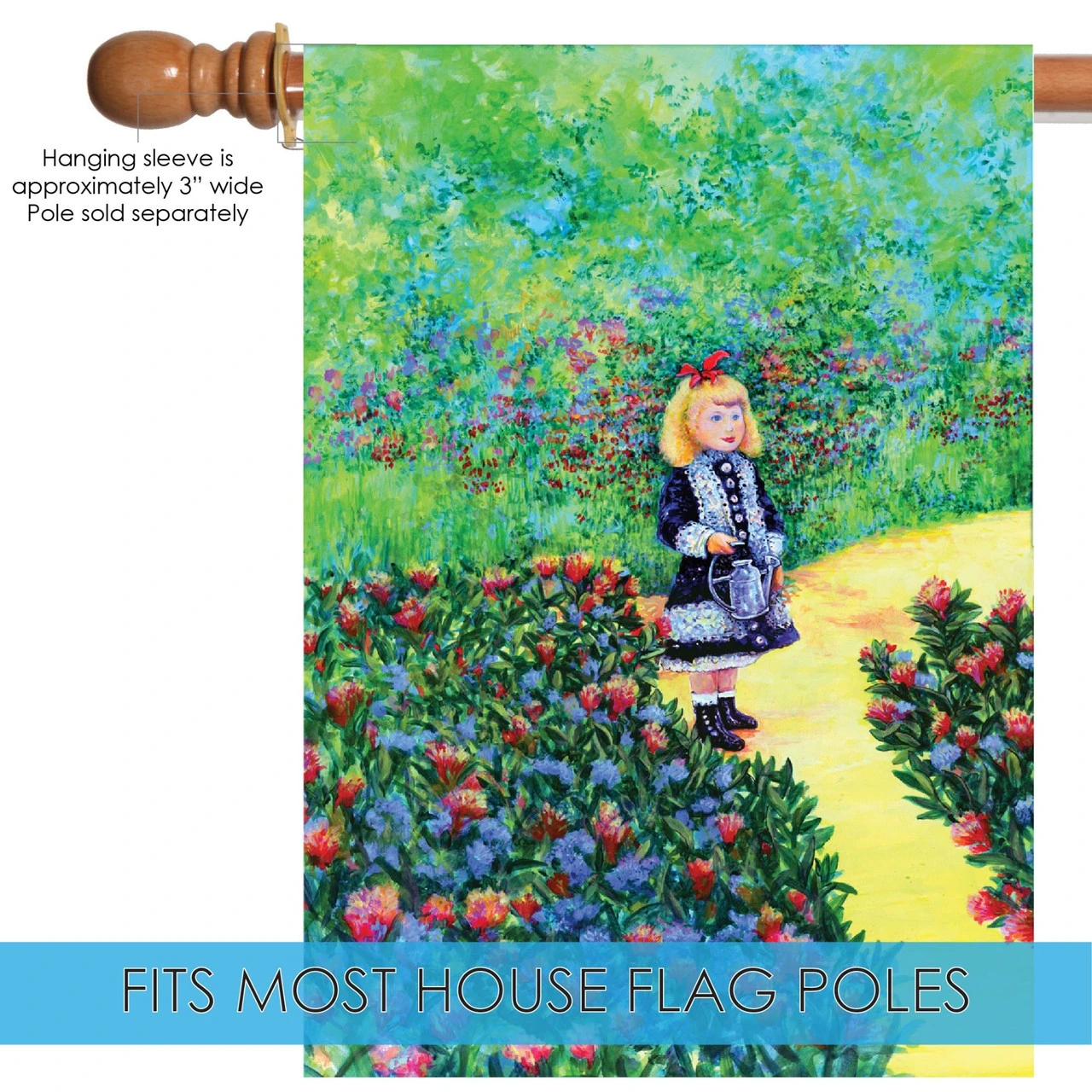 Green And Red Renoir's Girl With Watering Can Outdoor House Flag 40" X 28" 5 Green And Red Renoir's Girl With Watering Can Outdoor House Flag 40" X 28" - Image 5