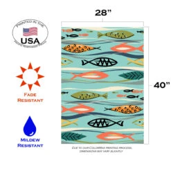 Orange And Green Frolicking Fish Outdoor House Flag 40" X 28" -PatioVibe Shop dtol 1010882 3 04163.1683862161