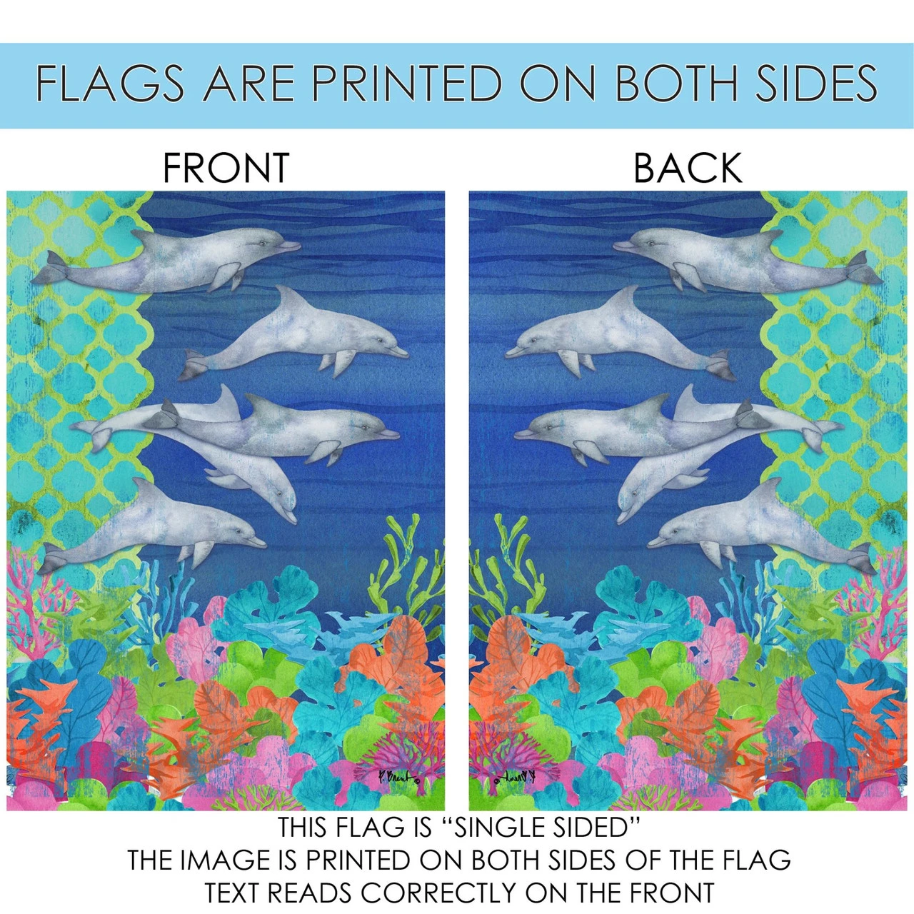 Blue And Green Diving Dolphins Outdoor House Flag 40" X 28" 4 Blue And Green Diving Dolphins Outdoor House Flag 40" X 28" - Image 4