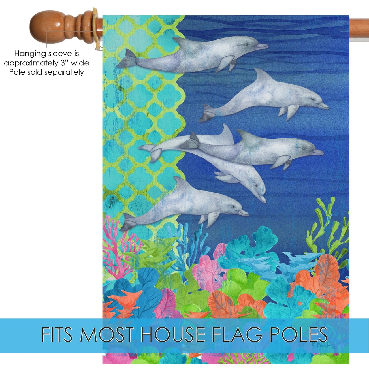 Blue And Green Diving Dolphins Outdoor House Flag 40" X 28" 5 Blue And Green Diving Dolphins Outdoor House Flag 40" X 28" - Image 5