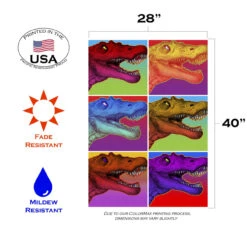 Neon Dinosaur Collage Outdoor House Flag 40" X 28" -PatioVibe Shop dtol 1010893 3 81027.1683877610