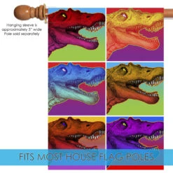 Neon Dinosaur Collage Outdoor House Flag 40" X 28" -PatioVibe Shop dtol 1010893 5 86132.1683877611