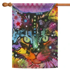 Black And Green Neon Cat Outdoor House Flag 40" X 28"