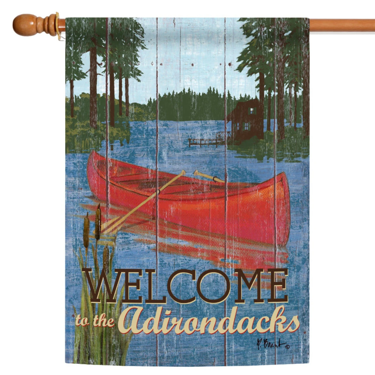 Red And Blue Rustic Lake Adirondack Outdoor House Flag 40" X 28" 1 Red And Blue Rustic Lake Adirondack Outdoor House Flag 40" X 28"