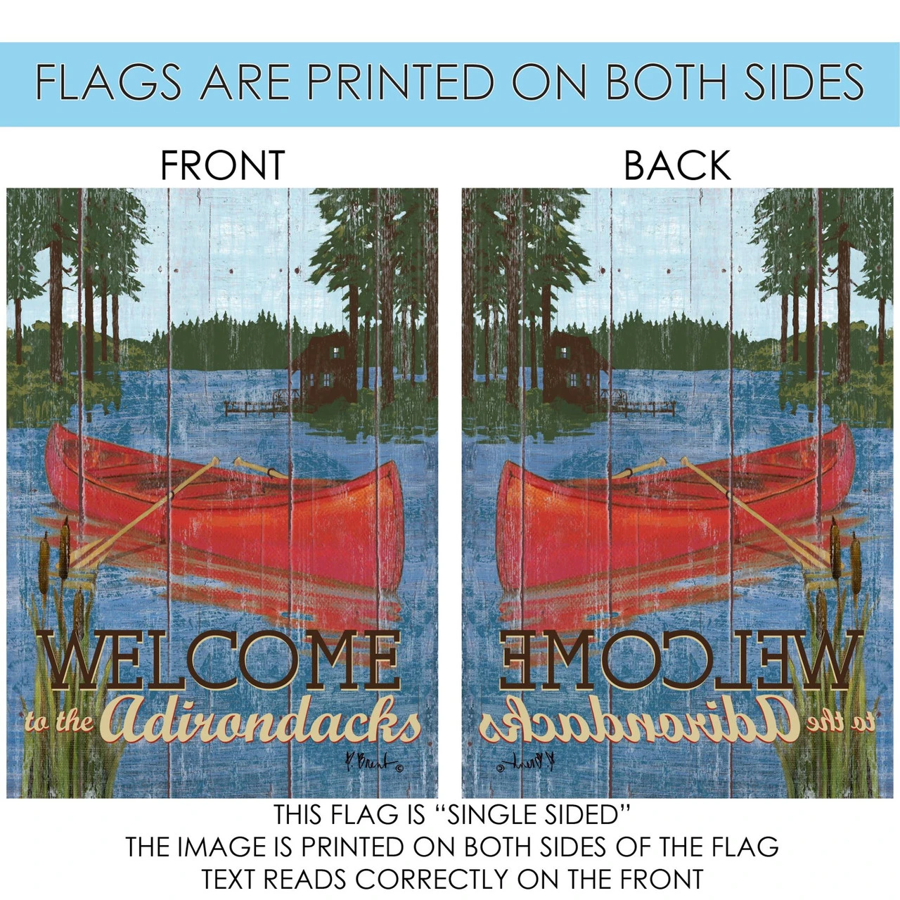 Red And Blue Rustic Lake Adirondack Outdoor House Flag 40" X 28" 3 Red And Blue Rustic Lake Adirondack Outdoor House Flag 40" X 28" - Image 3